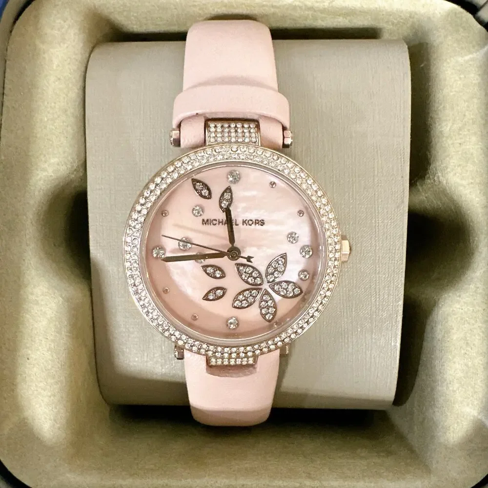 Michael Kors Parker MK6808 Women Watch Rose Gold Crystal Pink Leather Strap